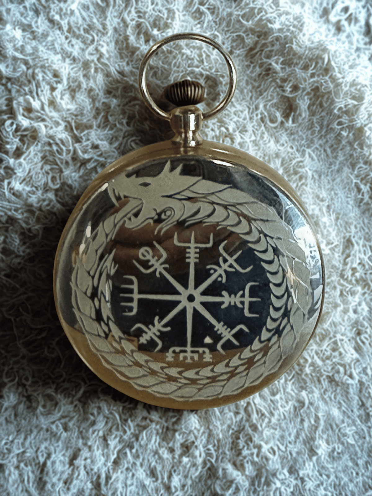 Vegvísir Dragon Compass Pocket Watch – Custom Engraved Norse Wayfinder
