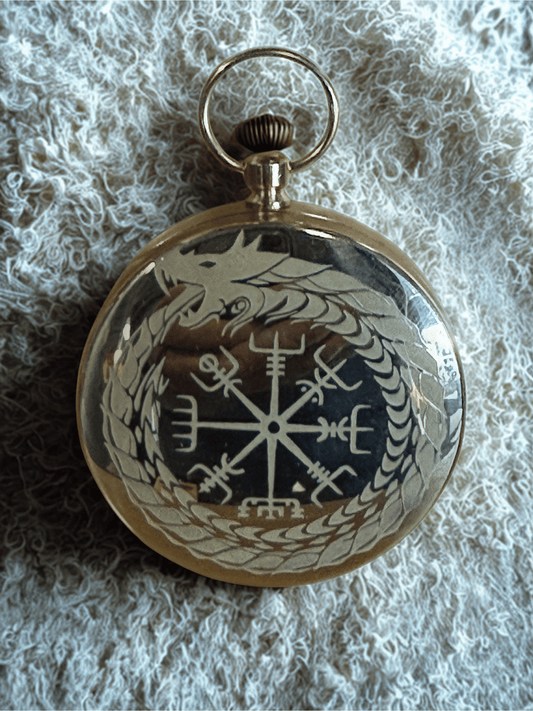 Vegvísir Dragon Compass Pocket Watch – Custom Engraved Norse Wayfinder