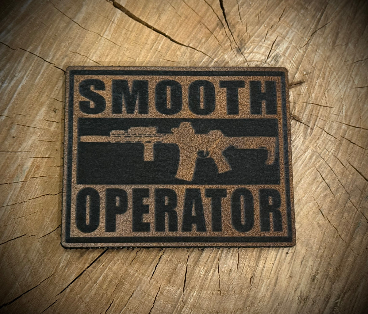 Smooth Operator Leatherette Dark Brown Morale Patch – Velcro-Backed Tactical Style