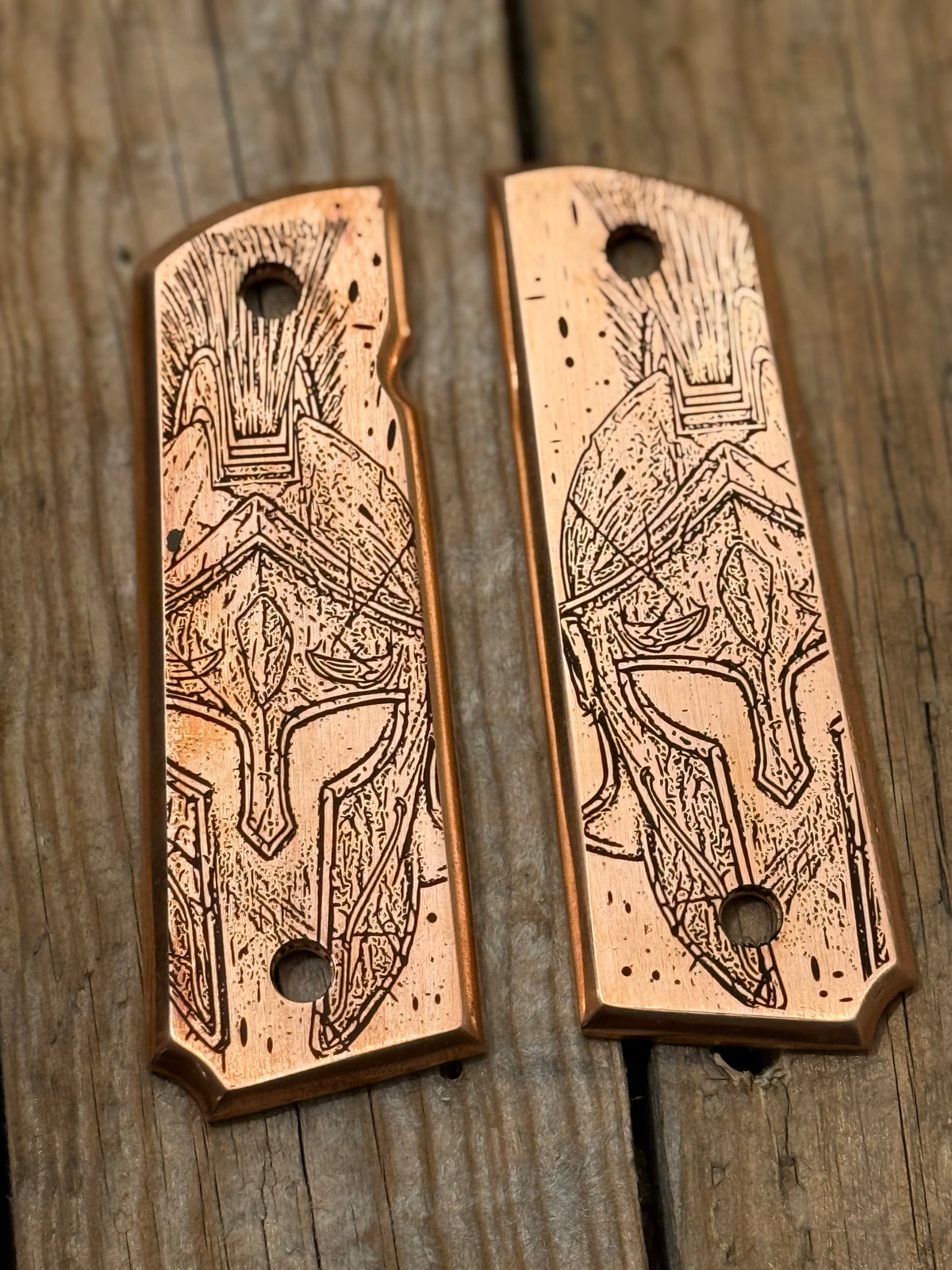 Custom Engraved Copper 1911 Spartan Grips – Warrior’s Edge