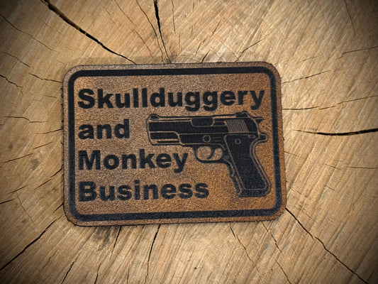 Skullduggery and Monkey Business Leatherette Morale Patch – Velcro-Backed Rogue Operator