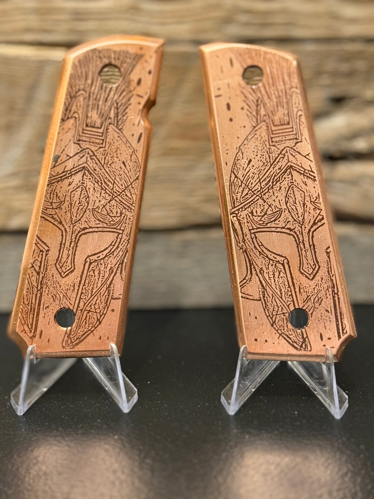 Custom Engraved Copper 1911 Spartan Grips – Warrior’s Edge