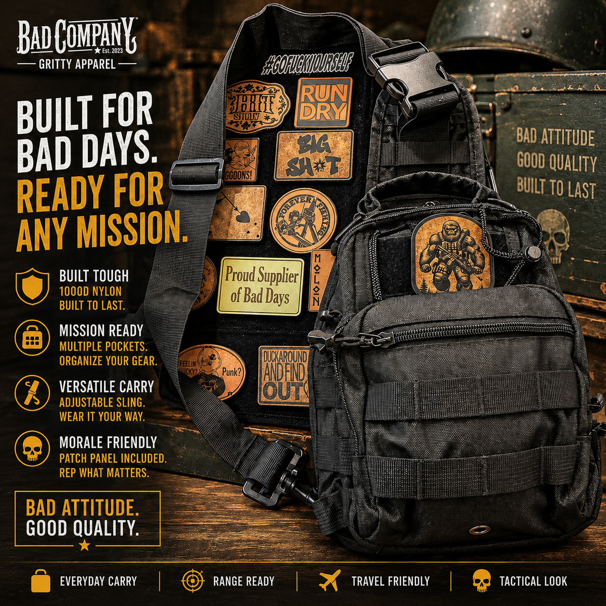 Bad Decisions Tactical Sling Bag - Black